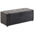 Banc de rangement, bout de lit, repose-pieds rembourré en lin avec assise large, 122 x 48 x 44 cm, gris foncé-0