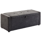 Banc de rangement, bout de lit, repose-pieds rembourré en lin avec assise large, 122 x 48 x 44 cm, gris foncé-0