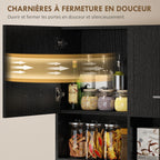 Buffet Haut Cuisine, Armoire de Cuisine avec 4 Portes à Fermeture Douce, Tiroir et Étagères Réglables, Noir-5