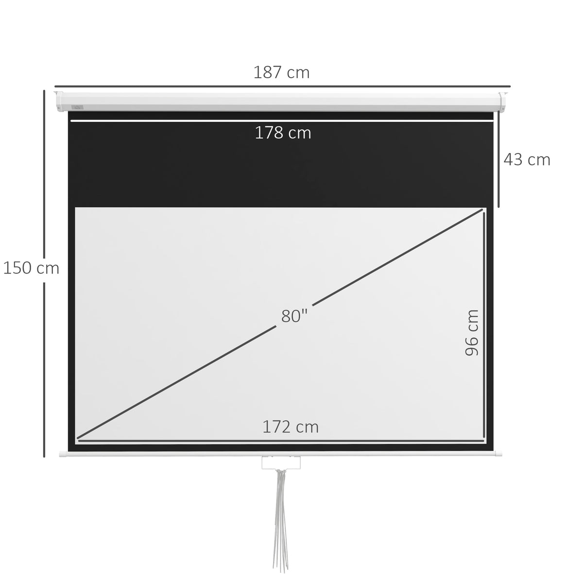 Écran de projection TV et Home Cinema 80 Pouces 16:9 4K HD, fixation mural ou plafond, 187 x 8 x 150 cm-2