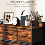 Commode, meuble de rangement avec 5 tiroirs en tissu pliables, plateau et cadre en acier, 98 x 29 x 63 cm, brun rustique-4