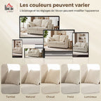 Canapé 2 Places en Velours Côtelé, Canapé de Salon 144 cm avec Assise Large Rembourrée, 2 Oreillers, Beige-6