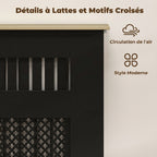 Couvercle de Radiateur en Bois à Lattes avec Détails Croisés et Étagère Supérieure, 78 x 19 x 81 cm, Noir-3