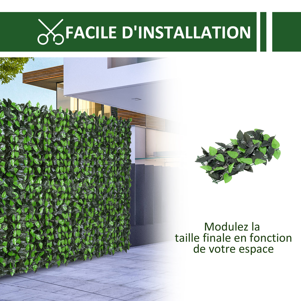 Haie Artificielle Feuilles de Laurier - Brise-Vue Feuillage réaliste dim. 3L x 1H m PE Anti-UV Vert-4