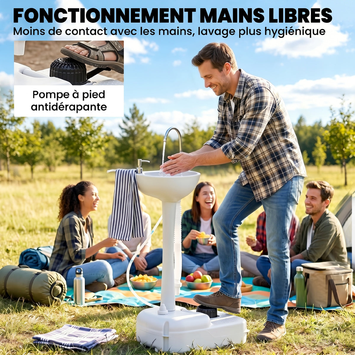 Évier de Camping Portable à Roues, Distributeur de Savon, Eau Froide Uniquement, Réservoir d'Eaux Usées NON Inclus, Gris-4