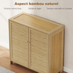 Meuble à chaussures en bambou 14 paires, armoire à chaussures avec portes persiennes et étagères réglables, bois naturel-4