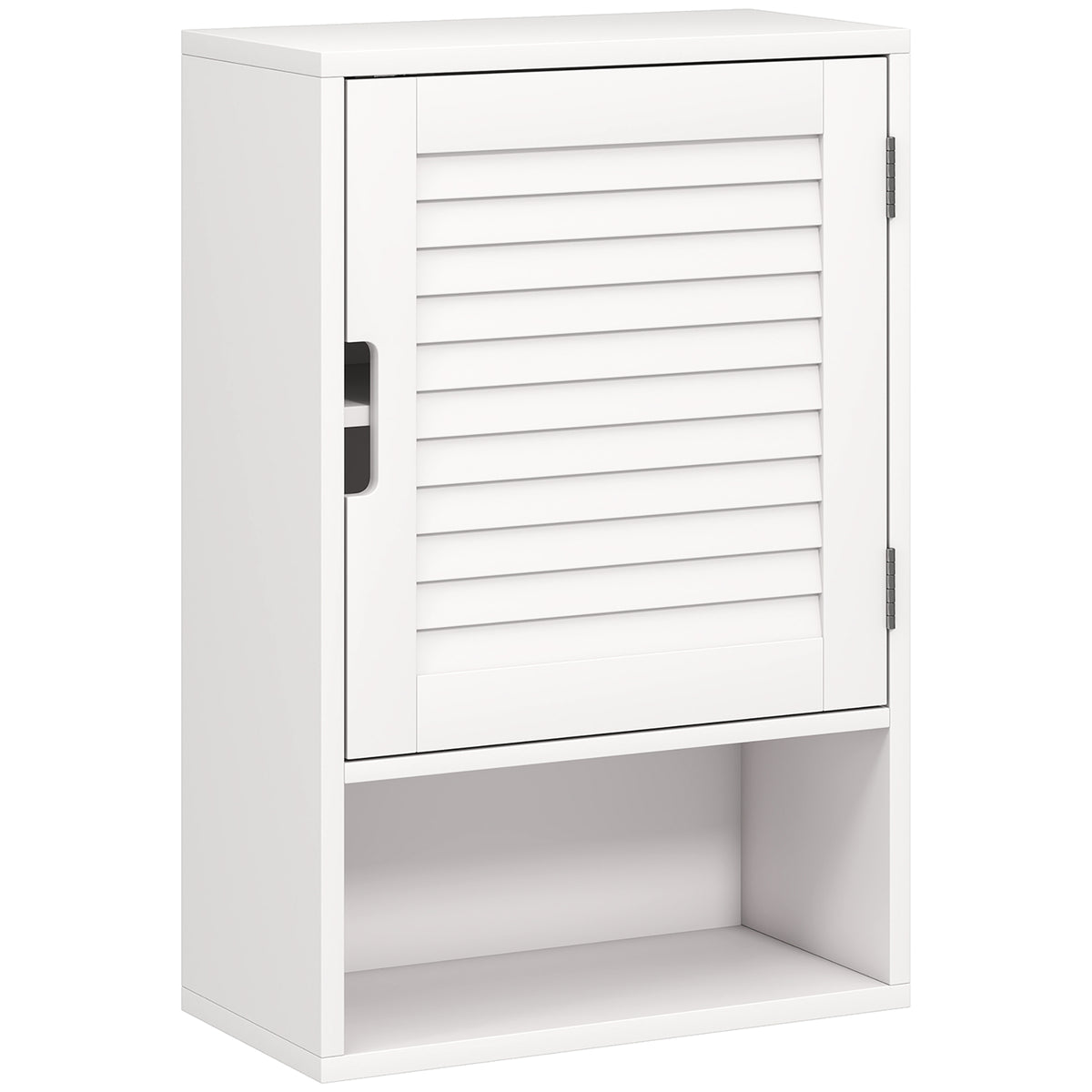 Armoire murale de salle de bain avec porte à lattes, étagère réglable et compartiment ouvert, 40x20x60cm, blanc-0