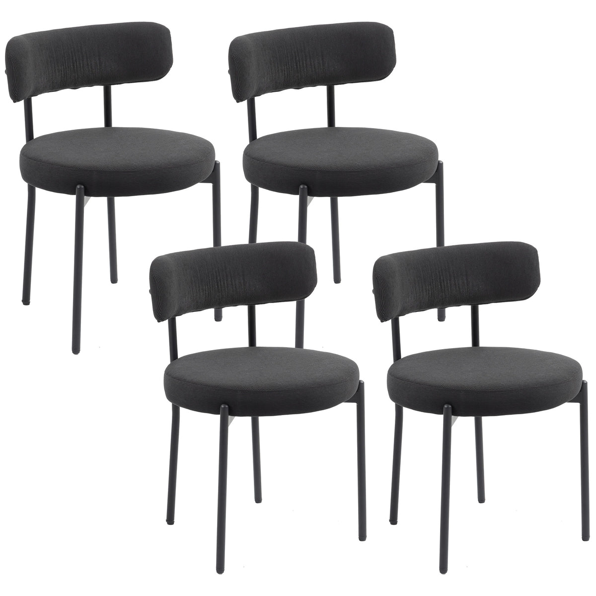 Lot de 4 chaises de salle à manger avec dossier en tissu pieds en acier 51 x 51 x 76 cm noir-0