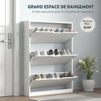 Meuble à chaussures 12 paires, armoire à chaussures, 3 tiroirs rabattables, pour couloir, entrée, 80x17x108cm, blanc-3