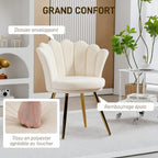 Fauteuil coquillage chaise coiffeuse fauteuil en velours fauteuil de salon avec pieds en métal doré beige-5