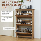 Meuble à chaussures étagère à chaussures armoire 3 portes abattants effet cannage rotin - en bois bois naturel-3