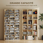 Rangements pour CD et DVD, étagère rangement 1116 CD/528 DVD, 36 compartiments et étagères réglables, chêne-3