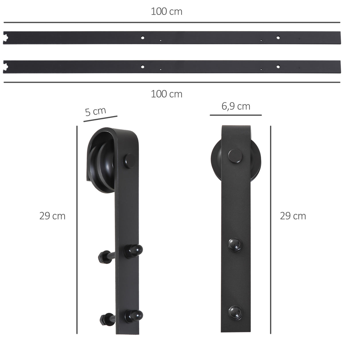200 CM Rail porte coulissante quincaillerie de porte coulissante en acier au carbone capacité de charge 90 kg - noir-2