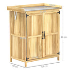 Armoire de jardin en bois abri de jardin avec 2 portes, toit à charnières et étagère, 74 x 43 x 88 cm, bois naturel-2
