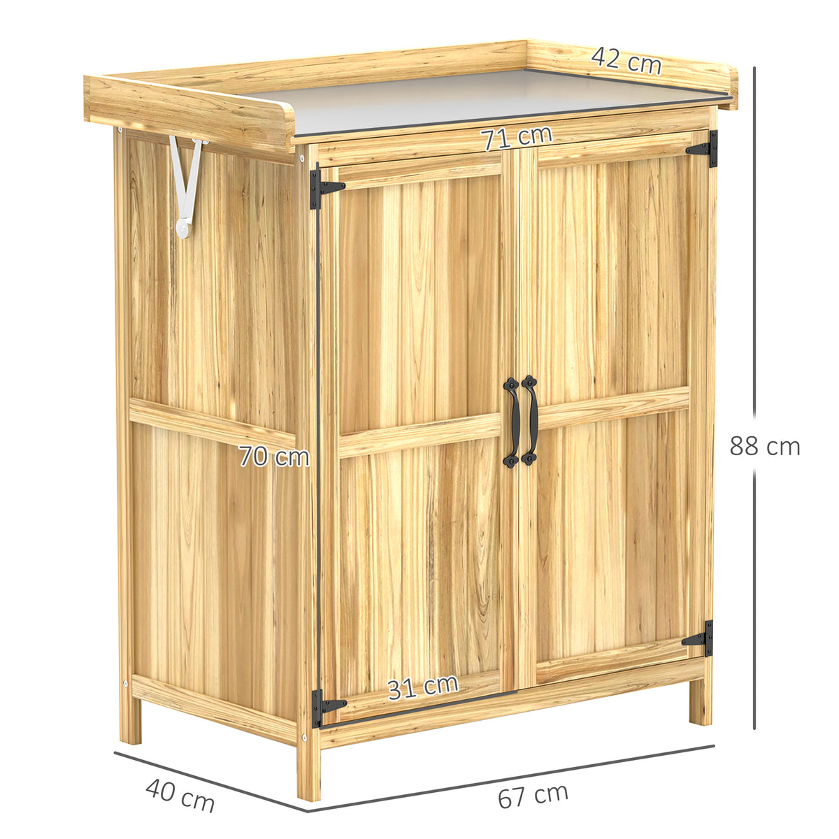 Armoire de jardin en bois abri de jardin avec 2 portes, toit à charnières et étagère, 74 x 43 x 88 cm, bois naturel-2