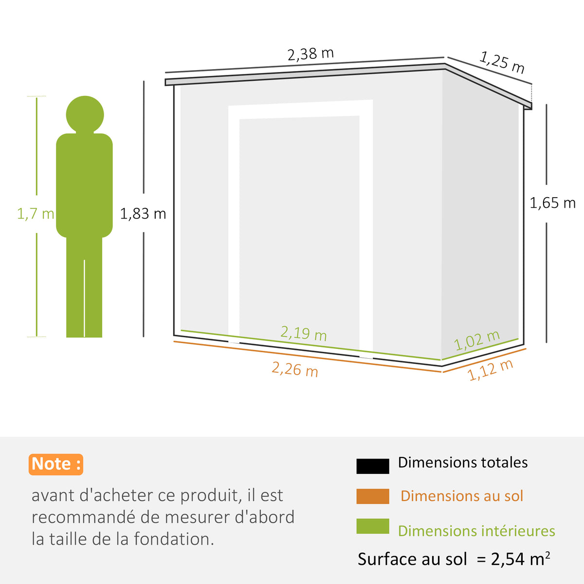 Abri de jardin extérieur 2,4 x 1,3 m, en résine avec plancher, fenêtre, portes verrouillables et aérations, gris-2