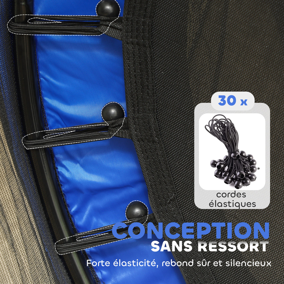 Trampoline Enfant Ø 1,40 × 1,90H m Filet de sécurité Porte zipée Couvre-Ressorts 6 poteaux rembourrés Inclus Bleu-5