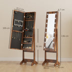 Armoire à bijoux armoire de rangement sur pieds boîte à bijoux avec miroir multi-rangements éclairage LED brun rustique-2