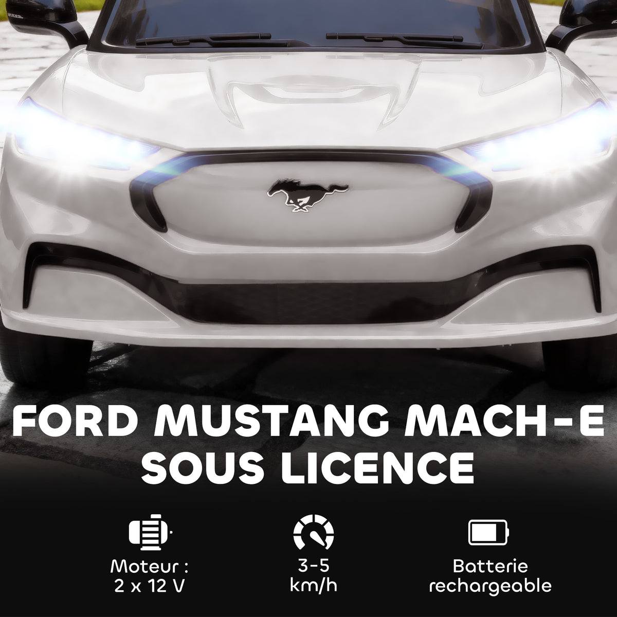 Voiture électrique enfant Ford Mustang Mach-E sous licence officielle 12 V télécommande 2,4 G 2 moteurs 92x55x44cm blanc-3