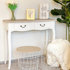 Table Console Table d'entrée Bout de Canapé Style Mexicain 2 tiroirs dim. 87L x 34l x 78H cm MDF Bois Massif pin Clair Blanc-7