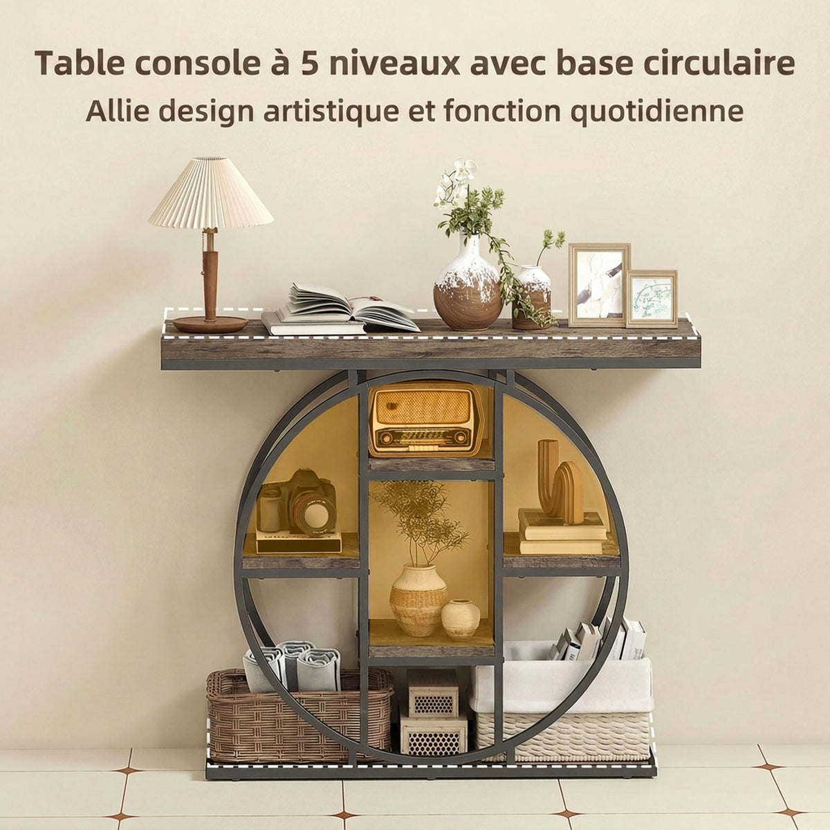 Table Console d'Entrée Meuble d'Entrée Industrielle 6 Étagères Rangement Plateau 4cm 100 x 30 x 81,5cm Marron Rustique-3