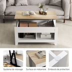 Table basse plateau relevable, table de salon avec étagères et compartiment caché,105 x 50 x 49-62,5 cm blanc-5