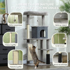 Arbre à Chat Tour de Jeux pour Chats Centre d'Activités avec Poteaux à Griffer en Sisal Niche Hauteur 132 cm Gris-4