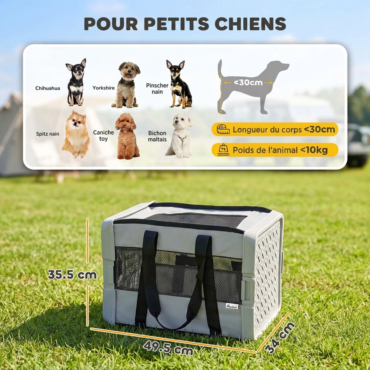 Sac de Transport pour Chat et Chien Pliable Tissu 300D Jusqu'à 10 kg 49,5 x 34 x 35,5 cm Gris-2