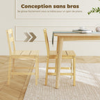 Lot de 2 chaises de salle à manger en bambou, chaises de cuisine sans accoudoirs avec assise à lattes, bois naturel-5