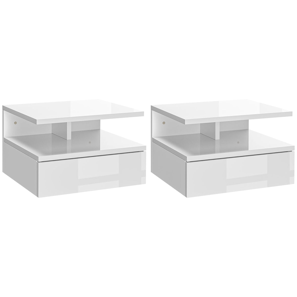 Lot de 2 tables de chevet murales tables de nuit tiroir coulissant, niche, plateau, 35 x 32 x 22,5 cm blanc-0