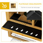Clapier à lapin en bois 2 étages avec 3 portes plateau coulissant rampe toit bitumé 85 x 50 x 80 cm jaune-5
