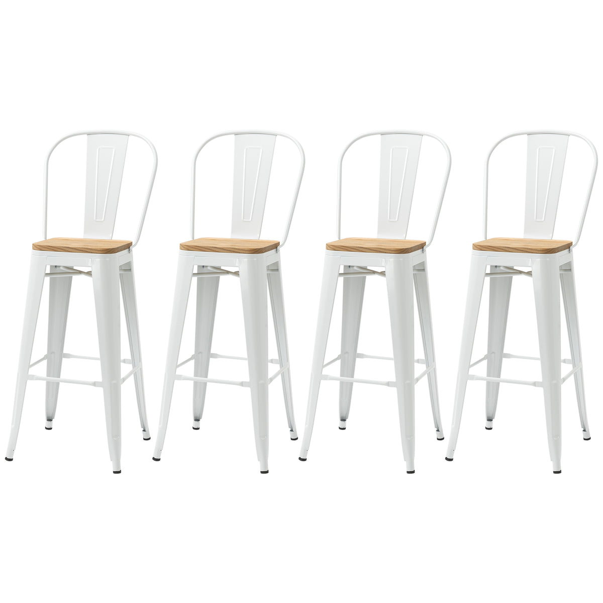 Lot de 4 tabourets de bar industriel avec dossier repose-pied hauteur assise 76 cm métal crème-9