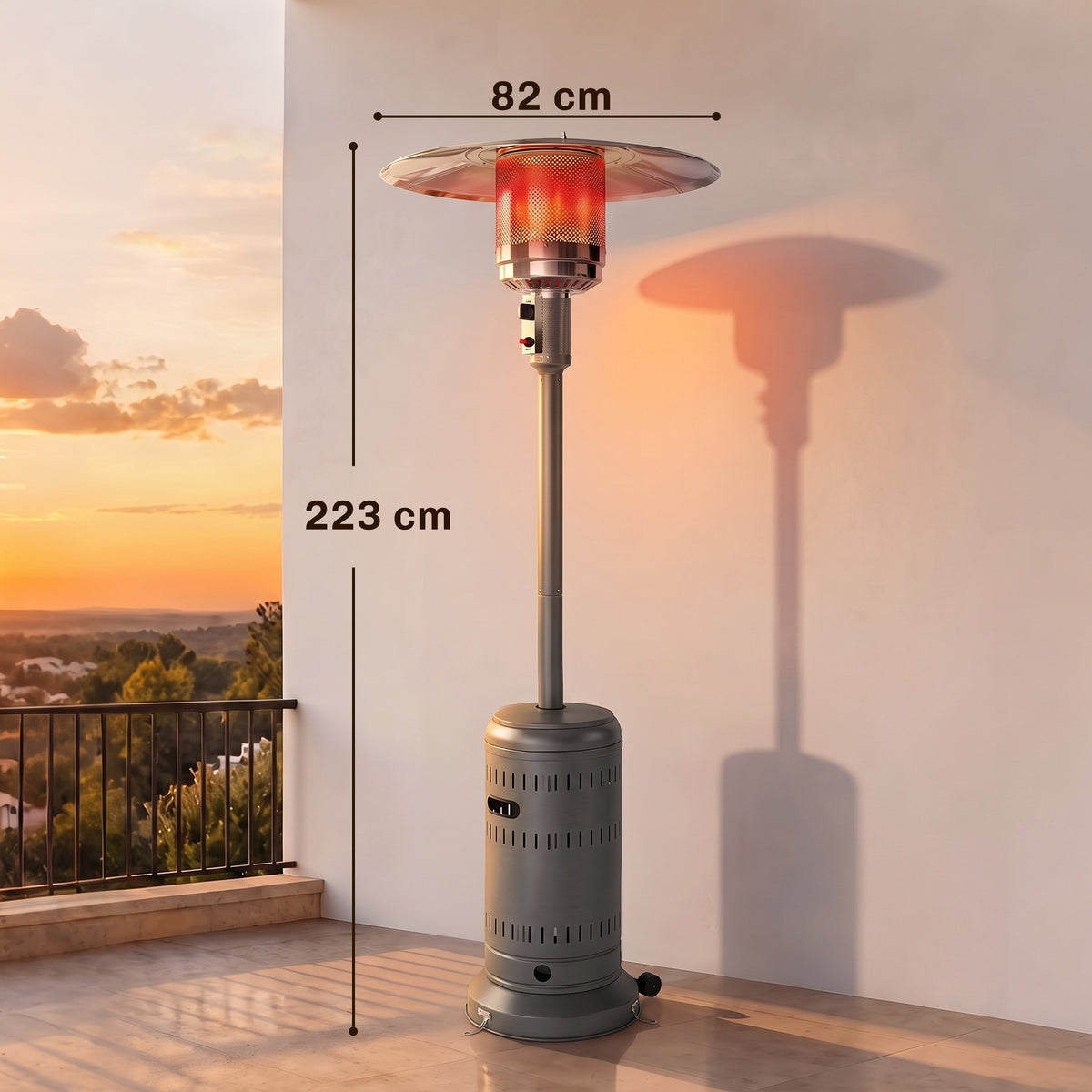 Chauffage Extérieur Terrasse Portable 13 kW, Niveaux de Chauffe Réglables, Protection Anti-Basculement, 82x82x223cm Gris-2