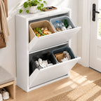 Meuble Poubelle de Tri Sélectif 60 L (4 x 15 L), 4 Compartiments, Fermeture Amortie, Seaux Intérieurs Amovibles, Blanc-8