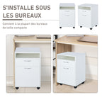 Caisson de bureau rangement bureau sur roulettes tiroir placard niche panneaux particules blanc-4