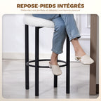 Lot de 2 tabourets de bar, chaises de bar en tissu bouclette avec dossier incurvé, repose-pieds, 50x52,5x98cm, blanc-6