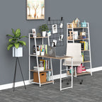 Bureau Pliable Rabattable - Bureau bibliothèque 2 en 1-4 étagères - Imitation Bois chêne Clair métal Blanc-9