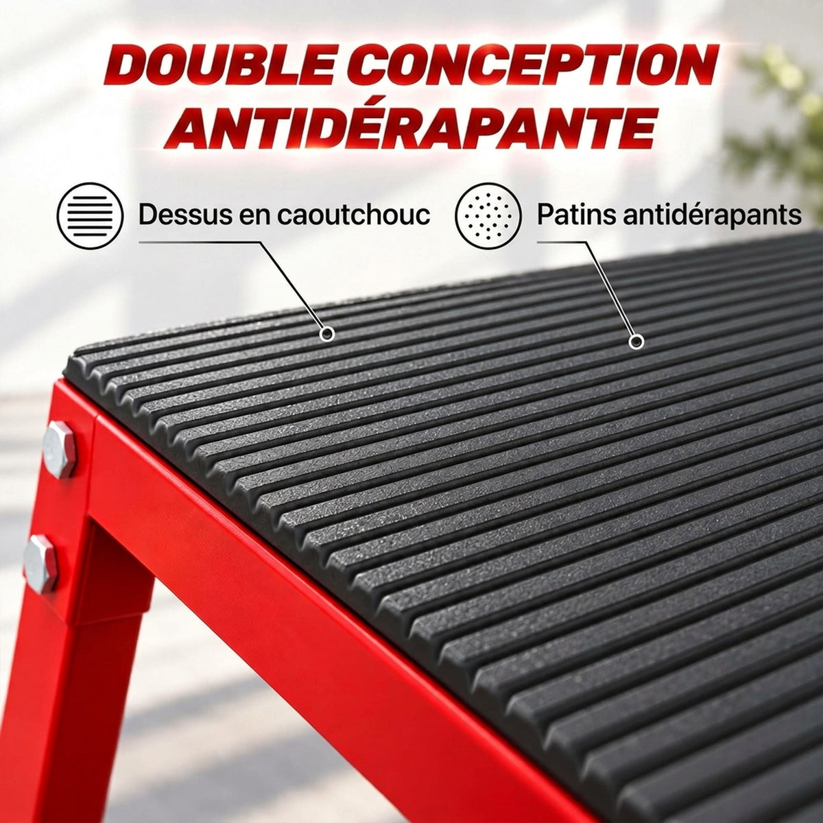 Boîte Entraînement Pliométrique Trapézoïdale en Acier, 3 Plateformes de Saut Antidérapantes 30,5/45,8/61 cm, Rouge-5