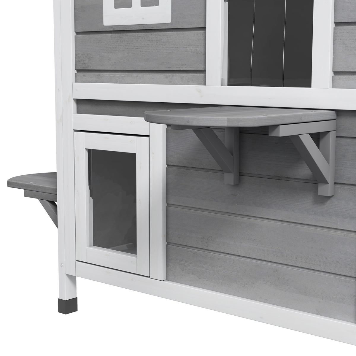 Maison Extérieur pour Chat Abri Extérieur en Bois pour Chats Errants 2 Étages Toit Ouvrant Bitumé 99,5x76x91cm Gris-7