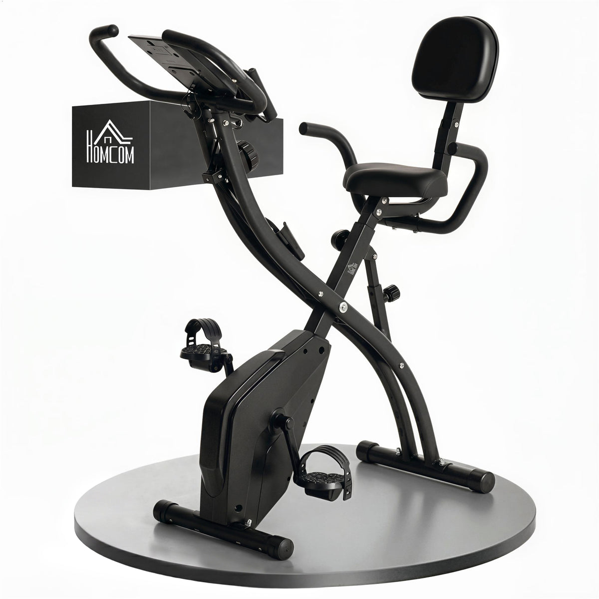 Vélo d'Appartement Pliable 4-en-1 - Ergomètre Magnétique Silencieux avec Cordes de Résistance - Sport Maison et Cardio-training avec Roulettes, Selle Confort et LCD (Max 120kg), Noir-0