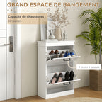 Meuble à chaussures, 2 portes abattants, étagères réglables, pour entrée, couloir, 54 x 24 x 82,5 cm, blanc-3