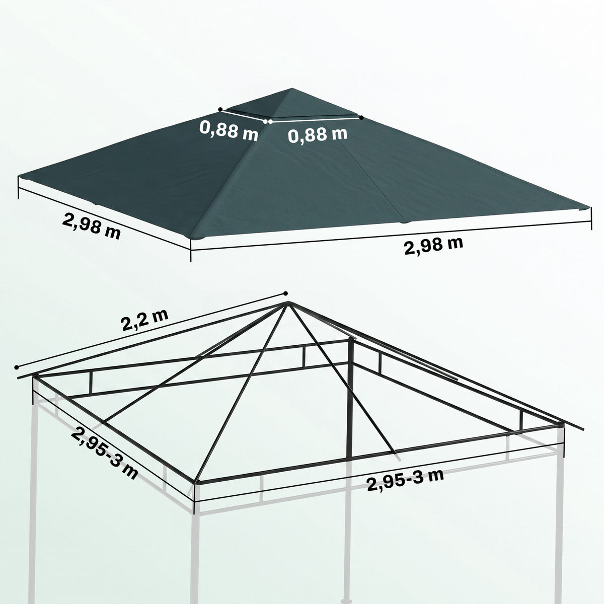 Toile de rechange pour pavillon tonnelle tente toit de remplacement gazebo de jardin tissu polyester 180 g/m²-2