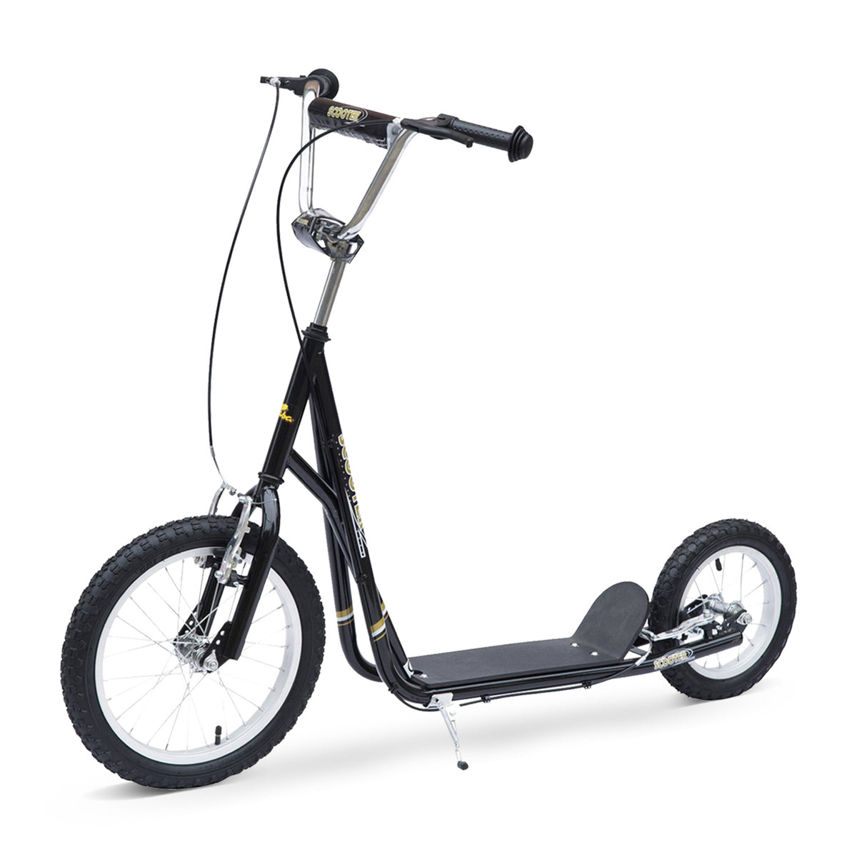 Trottinette patinette Vélo Enfant à partir de 5 Ans Tout Terrain Grands pneus gonflables Guidon réglable poignées Freins et béquille pour Adultes et Enfants Acier Noir-0