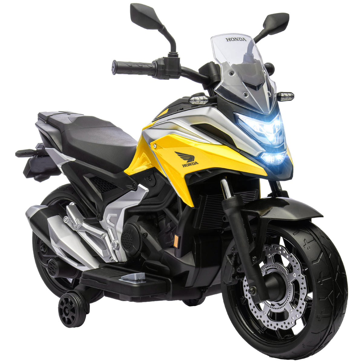 Moto électrique pour enfants moto porteur Honda pour enfants 3 à 6 ans avec musique, phares jaune-0