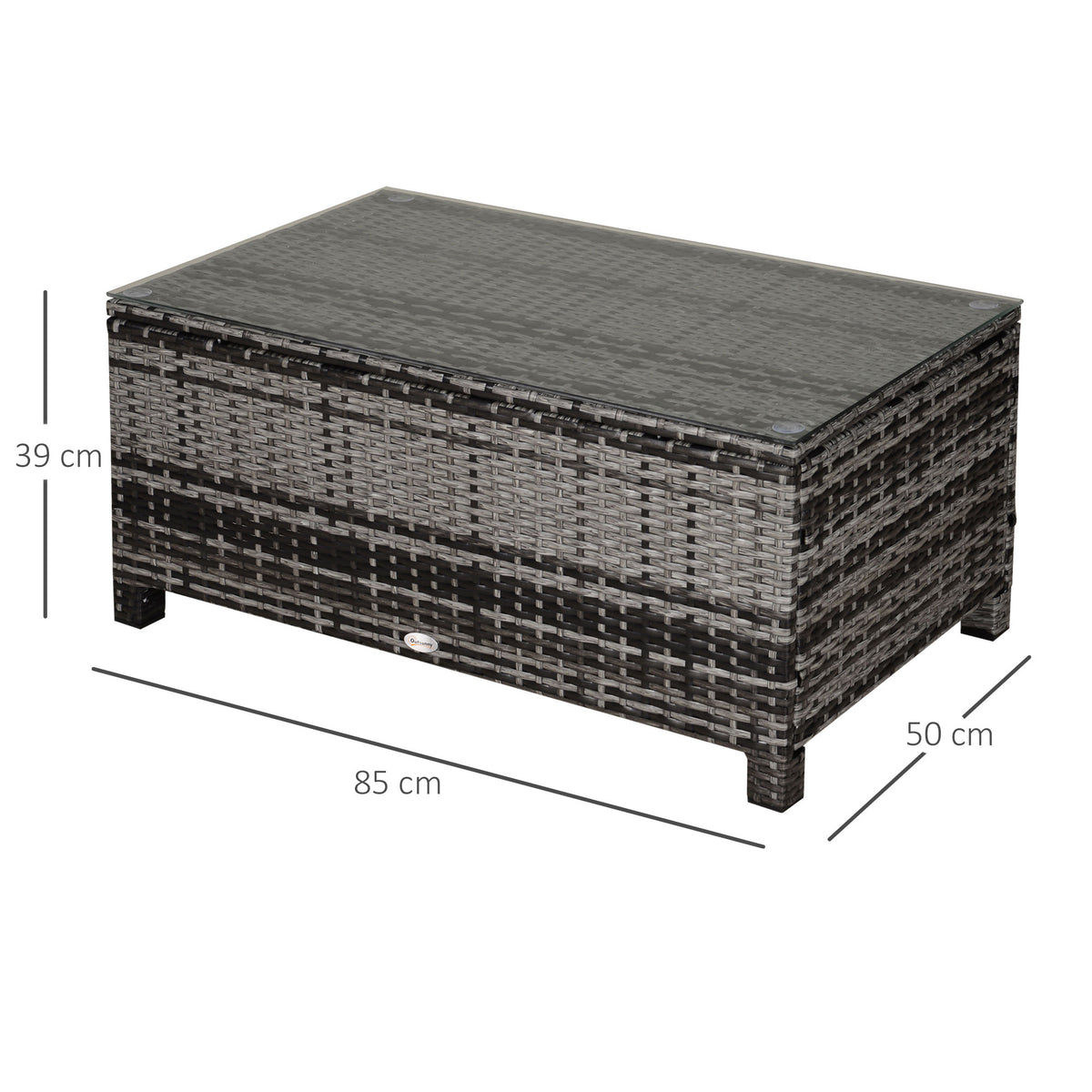 Table Basse de Jardin Plateau Verre trempé 5 mm rotin tressé 85 x 50 x 39cm Max. 70 kg gris-2