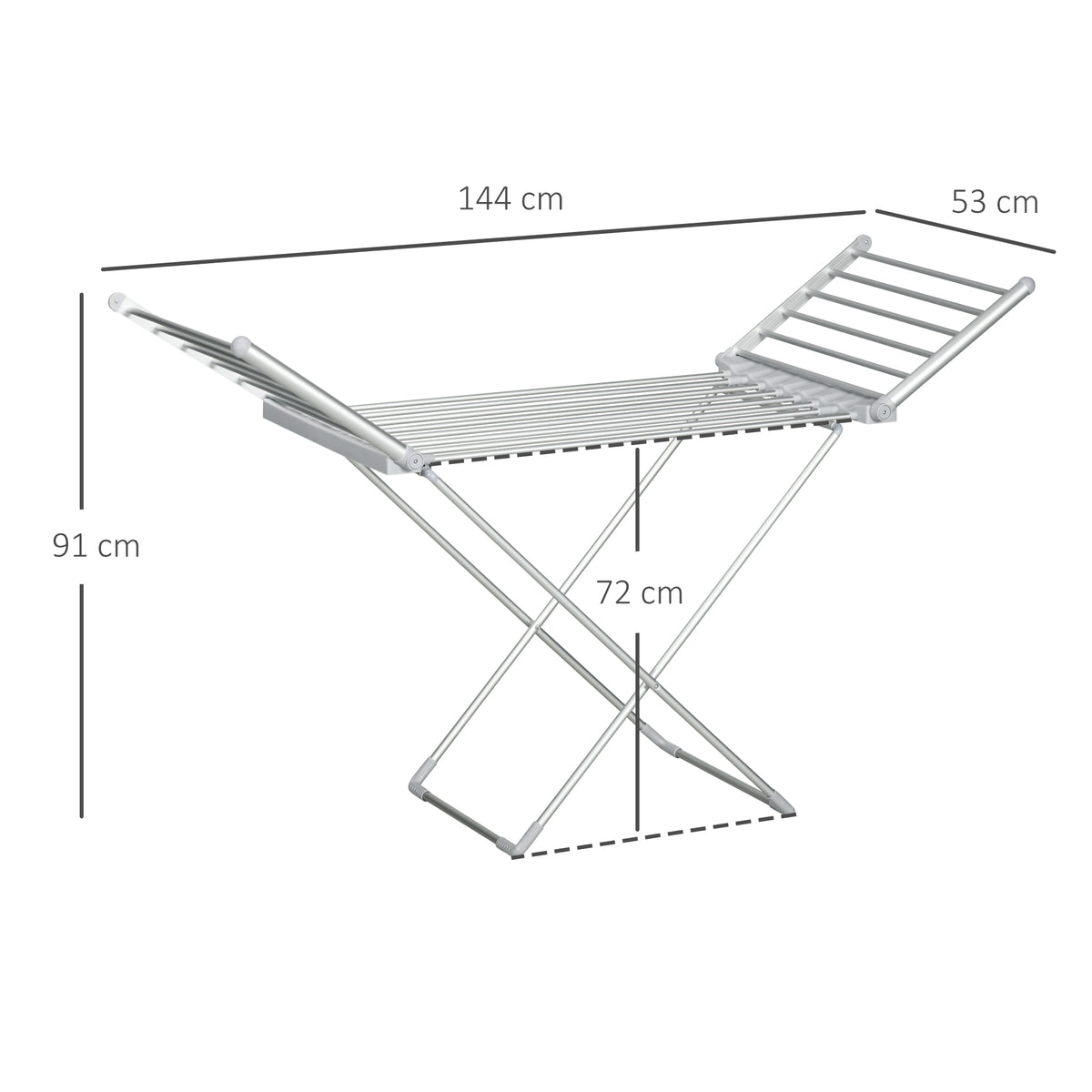 Séchoir à linge étendoir à linge électrique 2 ailes latérales extensibles cadre en alliage d'aluminium 144 x 53 x 91 cm-2