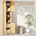 Armoire salle de bain, meuble de rangement colonne, portes en bambou, étagères réglables, 32x30x170cm, bois naturel-3