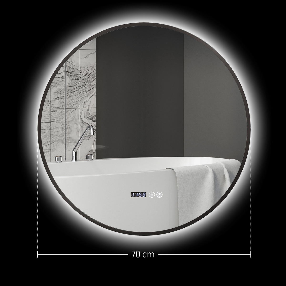 Miroir de salle de bain rond avec éclairage LED, intensité variable, fonction anti-buée, interrupteur tactile, noir-2