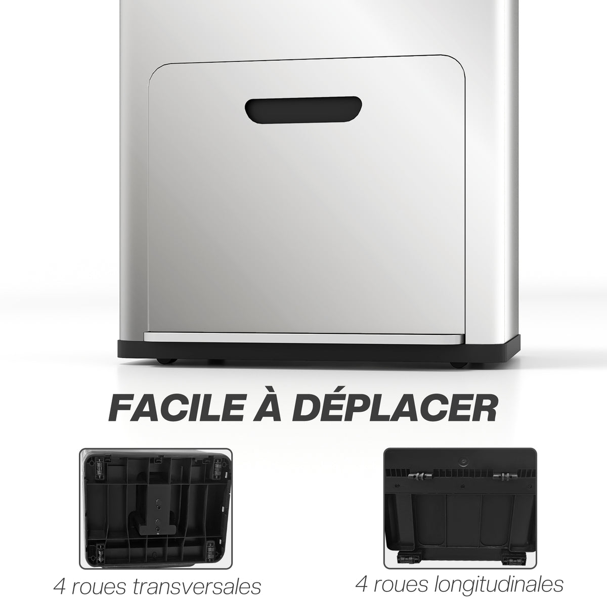 Poubelle rectangulaire à pédale poubelle cuisine 3 compartiments fermeture douce acier inox 45,7 x 35,8 x 76 cm argent-5