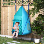 Balançoire nid d'oiseau avec tente amovible Ø 100 cm charge max. 150 Kg corde réglable en hauteur 120 à 180 cm bleu-1